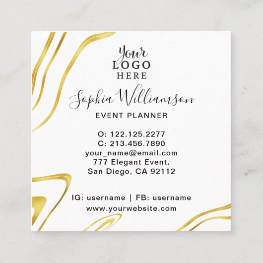 エレガント金ゴールドのロゴの白 スクエア名刺 (裏面)