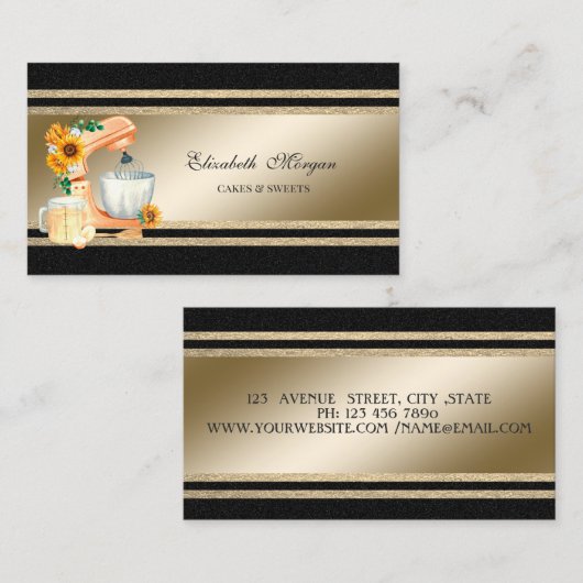 エレガント金ゴールドの光ストライプ輝フローラミキサー 名刺 (正面/裏面)