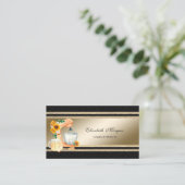 エレガント金ゴールドの光ストライプ輝フローラミキサー 名刺 (スタンド正面)