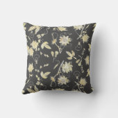 エレガント金ゴールドの情熱の花のパターンにダークグレー クッション (裏面)