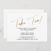 エレガント金ゴールドの手書き入力が結婚2時間遅れる 招待状 (正面/裏面)