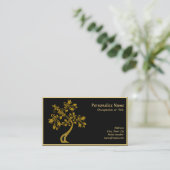 エレガント金ゴールドの木の黒に禅ヨガ 名刺 (スタンド正面)