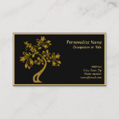 エレガント金ゴールドの木の黒に禅ヨガ 名刺 (正面)