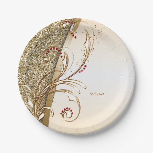 エレガント金ゴールドの渦巻き ペーパープレート (正面)