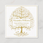 エレガント金ゴールドの白いパーソナライズされた木 スクエア名刺 (正面)