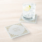 エレガント金ゴールドの白の結婚葉 ガラスコースター (アングル)