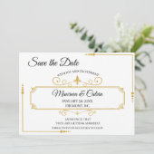 エレガント金ゴールドの白塗り潰し、日付の保存 招待状 (スタンド正面)