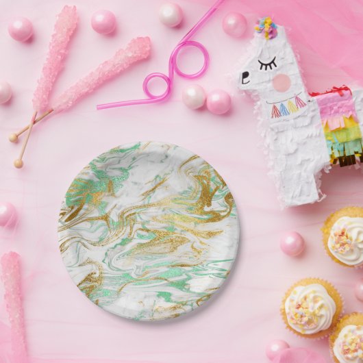 エレガント金ゴールドの白大理石の外観 ペーパープレート (パーティー)