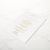 エレガント金ゴールドの結婚ディナーメニューカード 箔招待状 (回転した状態)