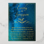 エレガント金ゴールドの結婚妖精の灯りは 箔招待状 (正面)