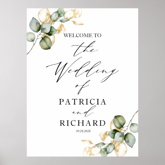 エレガント金ゴールドの結婚歓迎 ポスター (正面)