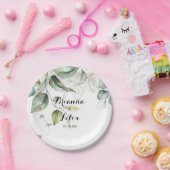 エレガント金ゴールドの緑の書道結婚のケーキ ペーパープレート (パーティー)