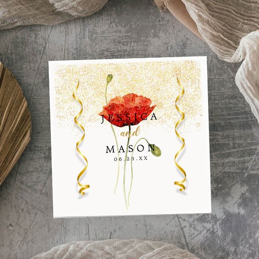 エレガント金ゴールドの花の結婚カクテル スタンダードカクテルナプキン