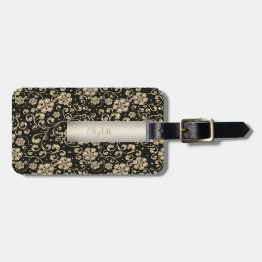 エレガント金ゴールドの花 – パーソナライズされた ラゲッジタグ (正面横)