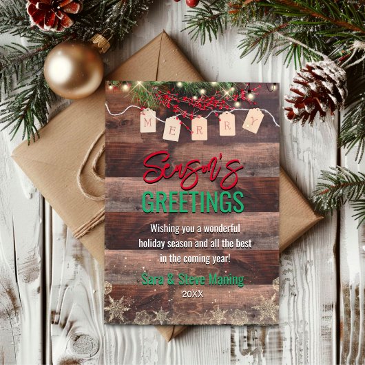 エレガント金ゴールドの雪が緑の離れクリスマス シーズンカード