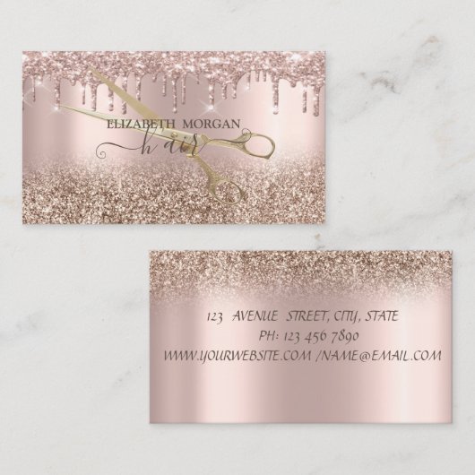 エレガント金ゴールドはさみバラ金ゴールドグリッタードリップ 名刺 (正面/裏面)