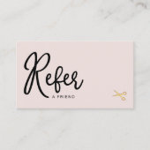 エレガント金ゴールドはさみヘアスタイリストサロン赤面ピンク 紹介カード (正面)