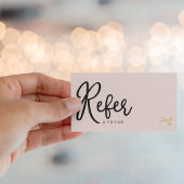 エレガント金ゴールドはさみヘアスタイリストサロン赤面ピンク 紹介カード