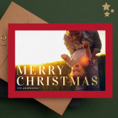 エレガント金ゴールドはっきりしたメリークリスマス赤フレーム写真 箔シーズンカード