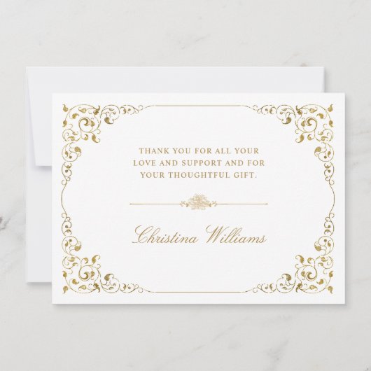 エレガント金ゴールドアイビースクリプトホワイト卒業 サンキューカード (裏面)