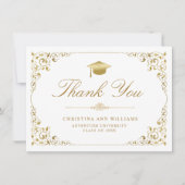 エレガント金ゴールドアイビースクリプトホワイト卒業 サンキューカード (正面)
