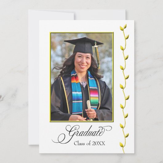 エレガント金ゴールドアイビー卒業発表 案内状 (正面)