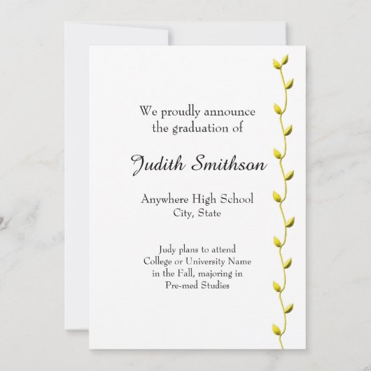 エレガント金ゴールドアイビー卒業発表 案内状 (裏面)