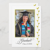 エレガント金ゴールドアイビー卒業発表 案内状 (正面/裏面)