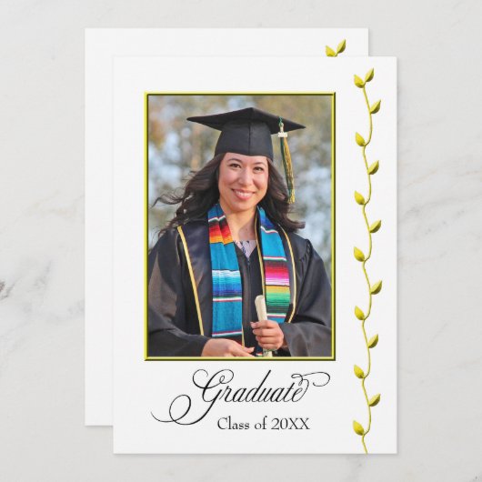 エレガント金ゴールドアイビー卒業発表 案内状 (正面/裏面)