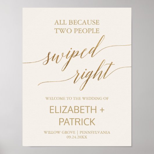 エレガント金ゴールドアイボリーは右にスワ結婚イピング ポスター (正面)