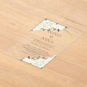 エレガント金ゴールドアイボリーフローラスペインの性別開示 アクリル招待状 (レイダウン)