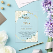 エレガント金ゴールドアイボリーフローラスペインの性別開示 アクリル招待状 (インサイチュ (ウェディング))