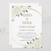 エレガント金ゴールドアイボリーフローラスペインの性別開示 招待状 (正面/裏面)