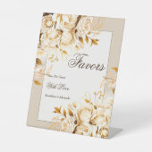 エレガント金ゴールドアイボリーフローラ結婚式の引き出物Tabletop 台座サイン (正面)