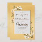 エレガント金ゴールドアイボリーヴィンテージフローララグジュアリー結婚ズ 招待状 (正面/裏面)