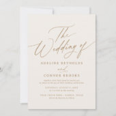 エレガント金ゴールドアイボリー書結婚の 招待状 (正面)