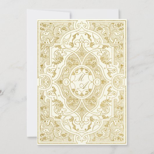 エレガント金ゴールドアイボリー華美ヴィンテージ結婚フレーム 招待状 (裏面)