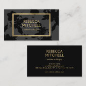 エレガント金ゴールドアクセント付きダークグレーのフローラルパターン 名刺 (正面/裏面)