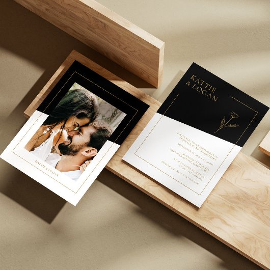 エレガント金ゴールドアクセント幾何結婚式招待状 招待状