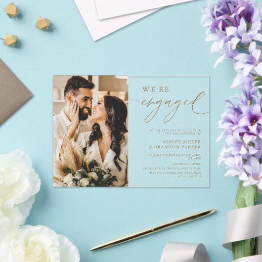 エレガント金ゴールドアクリル婚約パーティ アクリル招待状 (インサイチュ (ウェディング))