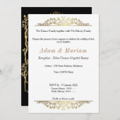 エレガント金ゴールドアラビアデザイン結婚式招待状 招待状 (正面/裏面)