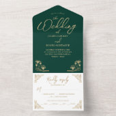 エレガント金ゴールドアールデコの中で全く緑色に結婚なる オールインワン招待状 (内側)