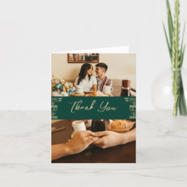 エレガント金ゴールドアールデコは緑、2枚の写結婚真 サンキューカード