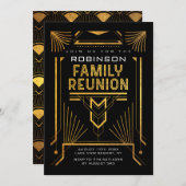 エレガント金ゴールドアールデコファミリ懇親会 招待状 (正面/裏面)