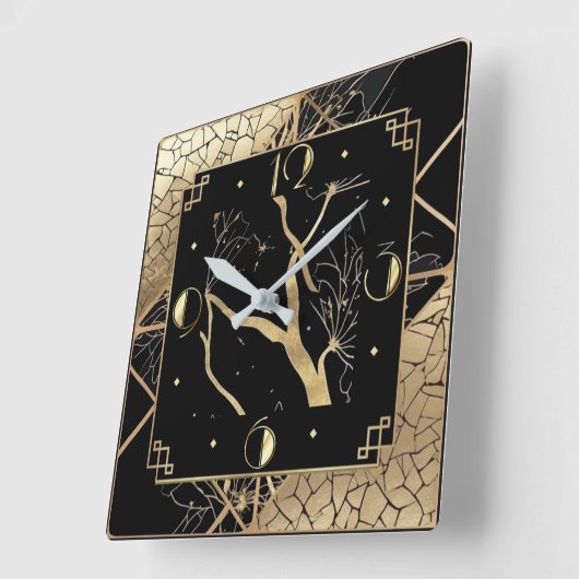 エレガント金ゴールドアールデコ スクエア壁時計 (傾斜)