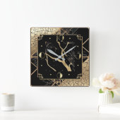 エレガント金ゴールドアールデコ スクエア壁時計 (ホーム)