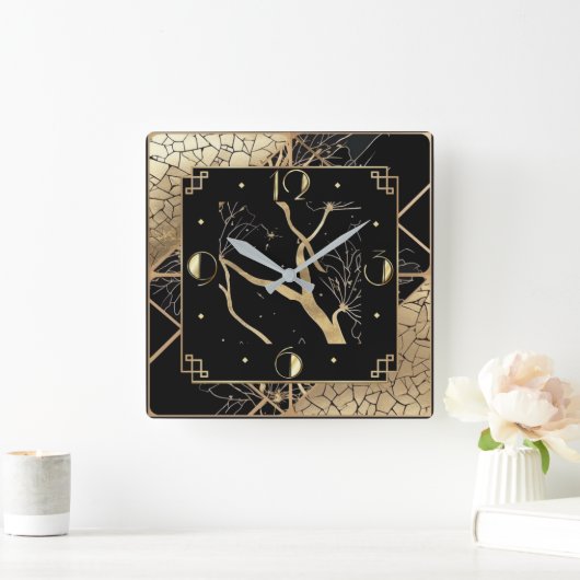 エレガント金ゴールドアールデコ スクエア壁時計 (ホーム)