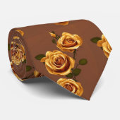 エレガント金ゴールドイエローブラウンバラフローラ ネクタイ (ロール)