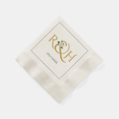 エレガント金ゴールドイニシャルとアンパサンド、バラ結婚ズ 縁ありカクテルナプキン (角)