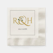 エレガント金ゴールドイニシャルとアンパサンド、バラ結婚ズ 縁ありカクテルナプキン (正面)
